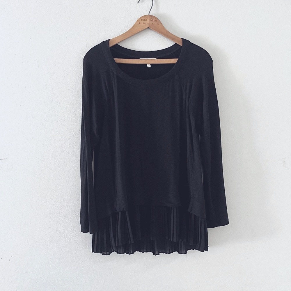 Rebecca Taylor Black Pleated Trim Sweater, Sz L